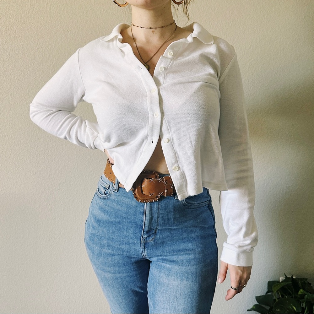 Classic White Button Down Long Sleeve Top